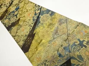 服部織物製　こはく錦手工芸引箔切り嵌め風華紋に草花・古典柄模様織出し袋帯